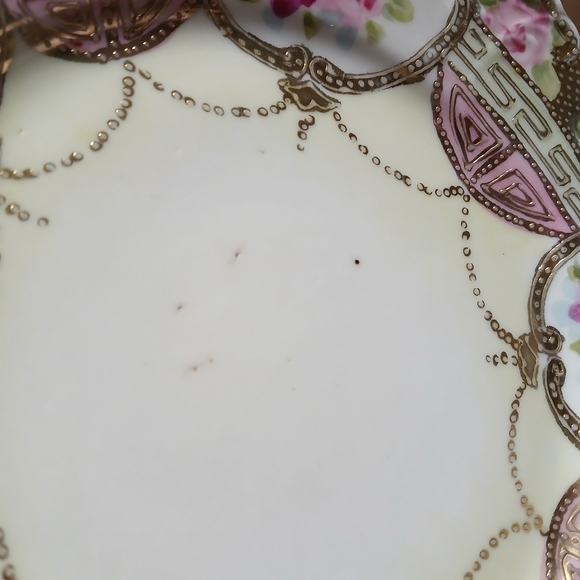 Nippon Vintage 7.5" Plate Gold Scalloped Edge Pink Roses Berry Bowl Underplate? - Picture 2 of 16